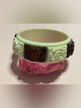 ๐๏ธ Vintage Rootbeer & Cream Flower Bangle Bracelet #7063